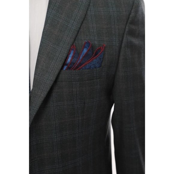 Derman Grey Square Patterned Fabric 3 Piece Suit - Picture 3 of 6